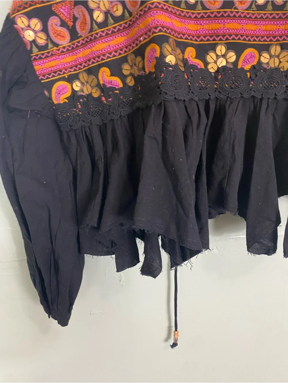 Free‎ People Savannah Bed Jacket Tribal Festival Embroidered XS Black